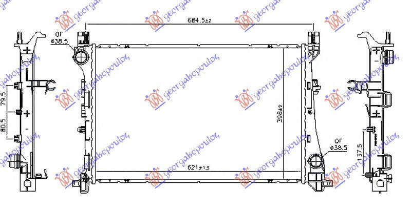 Hladnjak motora 1.6 MJTD dizel (620x400x26). ručni/automatski (NRF)