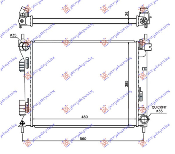 Hladnjak motora 1.1-1.4 CRDi dizel. ručni (480x380x26) (proizvedeno u Indiji) (NRF)