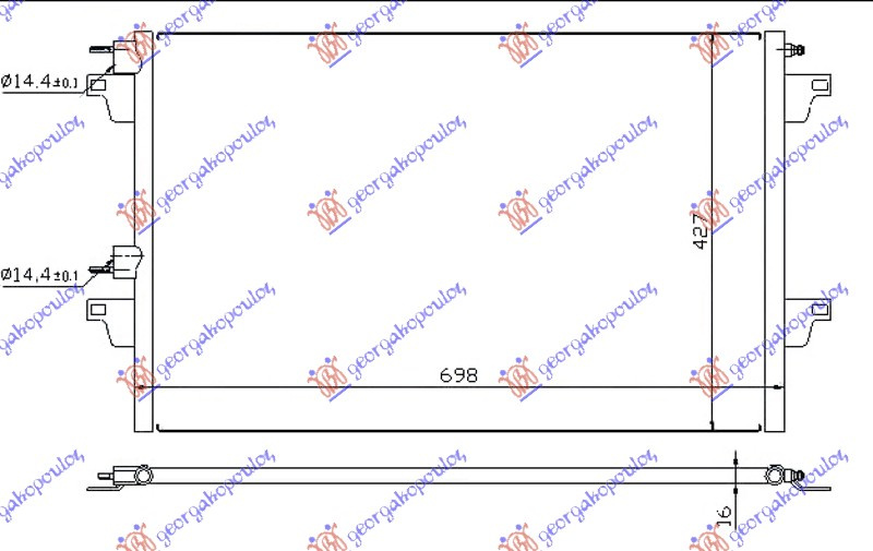 HLADNJAK KLIME BENZIN-DIZEL -04 (660x430x16) CIJEV 14,5/14,5mm