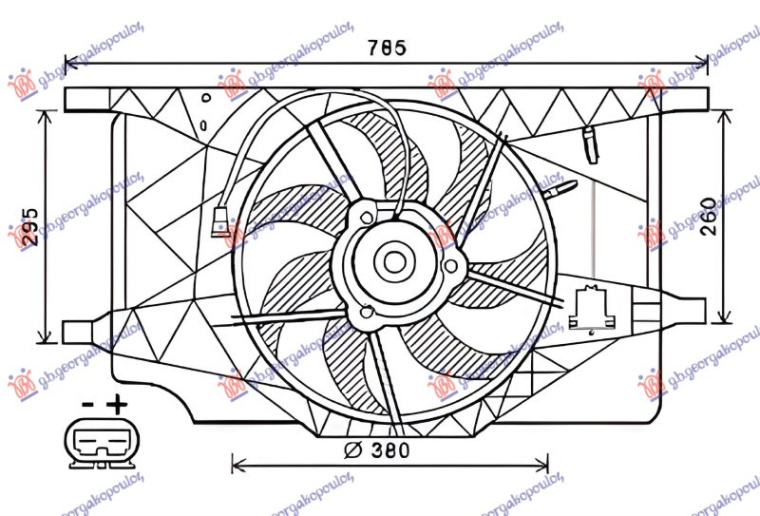 SKLOP VENTILATORA ZA HLAĐENJE 1.9-2.0-2.2 DIZEL - 2.0 BENZINSKI (380 mm) (2 pina)