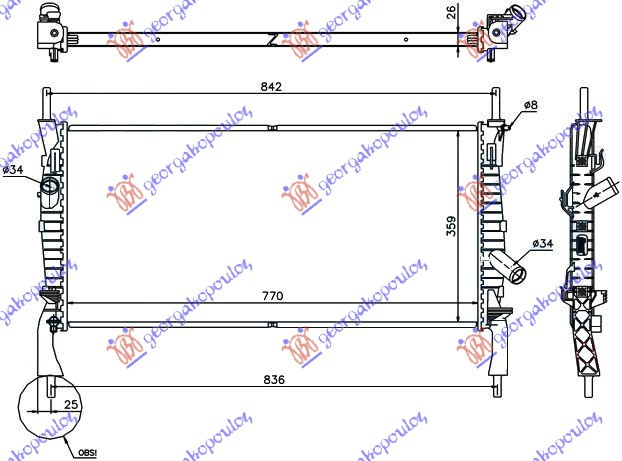 HLADNJAK MOTORA 2.2-2.4TDCI-2.3i +AC (76.8x38)