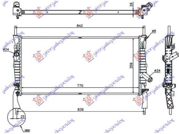 HLADNJAK MOTORA 2.2-2.4TDCI-2.3i +AC (76.8x38) (KOYO)