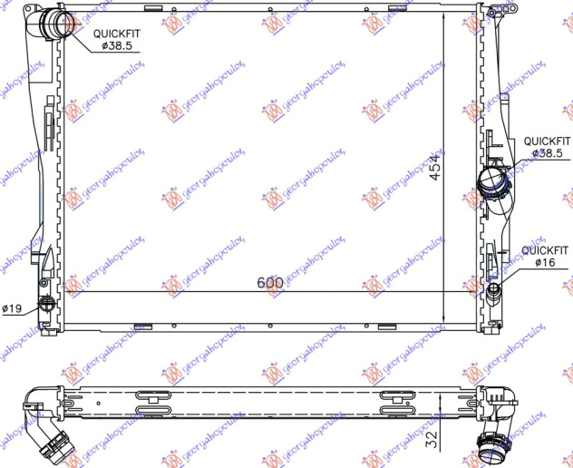 HLADNJAK MOTORA SVI MODELI BENZIN (MAN/AUTO) (600x460x32) 2 CIJEVI