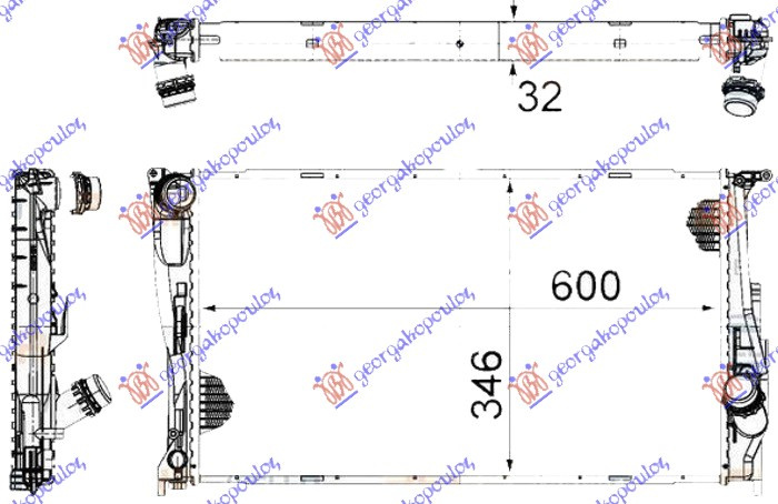 HLADNJAK MOTORA 3.0 (135i) BENZIN RUČNI - 2.0 (116D-118D-120D-123D) DIZEL MAN/AUTO MATIC (600x340x32) 1 CIJEV (MAHLE BEHR)