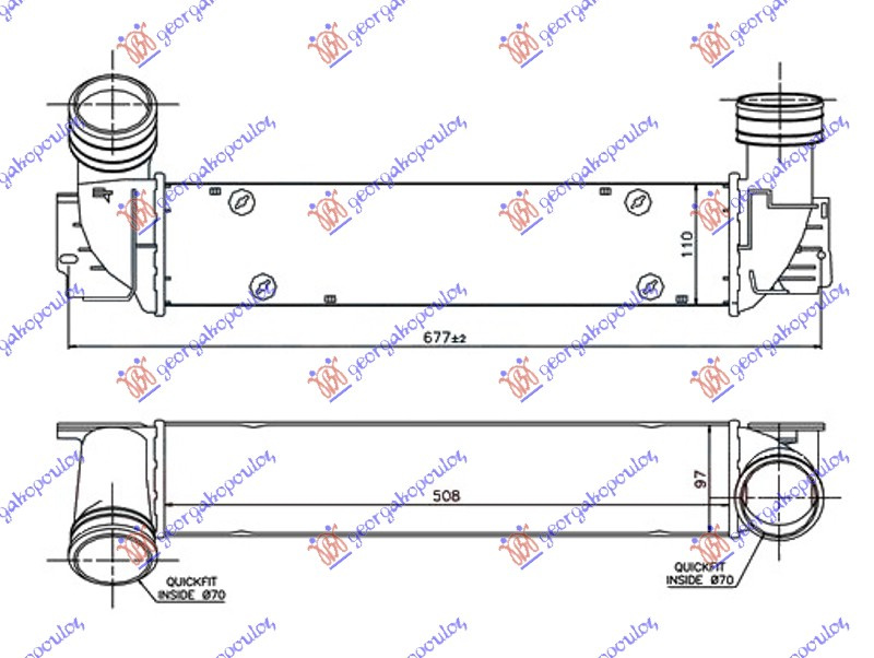 hladnjak intercoolera a a  3.0 (32 5 vrata-330D)  benzin (510x100x105) izlaz 70/70