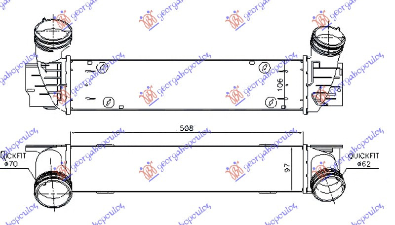 INTERCOOLER 2.0 (120D-123D) DIESEL (510x95x105) CIJEV 70/62