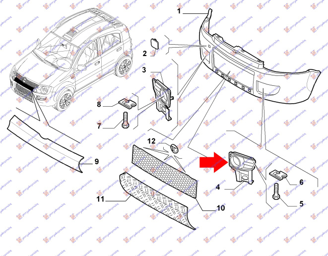 BOČNA REŠETKA PREDNJEG BRANIKA (S RUPOM ZA F.L.) 4X4 CROSS (O)