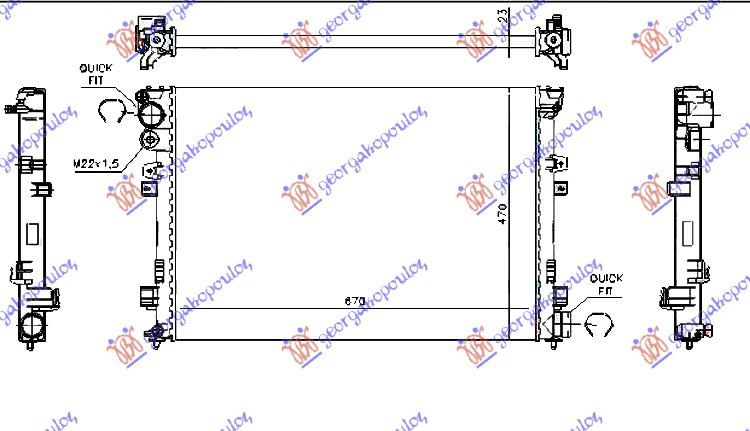 hladnjak 19-20-21 D-TD (67x446) s ventilom (VALEO CLASSIC)