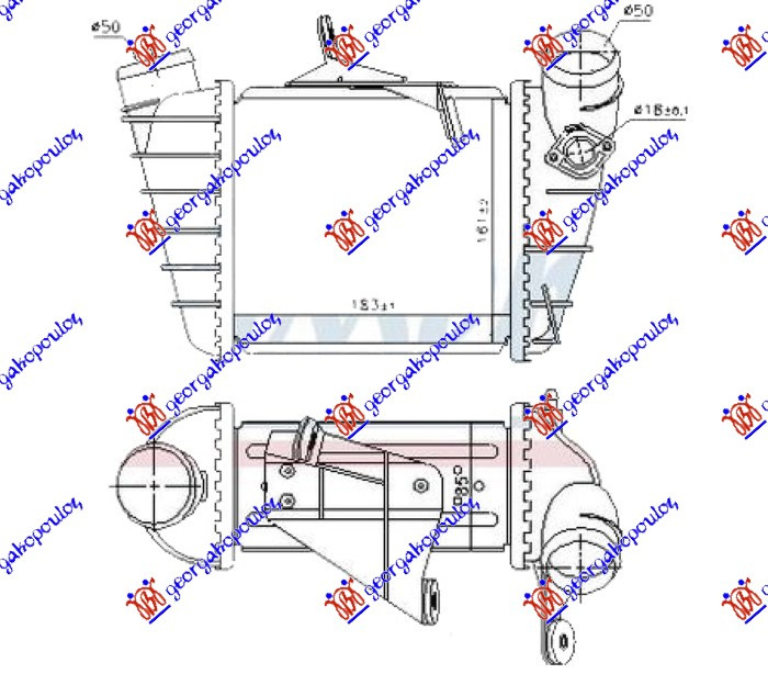 hladnjak intercoolera  1.9 Tdi dizel (183x161x85) (s otvorom za senzor 18mm)