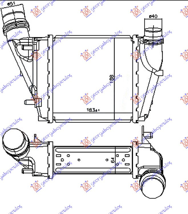 hladnjak intercoolera  1.5 DCi dizel (188x183x64) dupli brza montaža