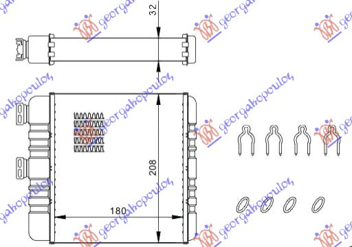 HLADNJAK KABINE (B) +/-ΑC (180x208) BEHR TYPE (COMPLETE W/ORINGS & SAFETY)