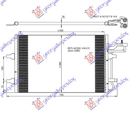 HLADNJAK KLIME PETR/DSL (63x38) ULAZ/IZLAZ 14,4 MM