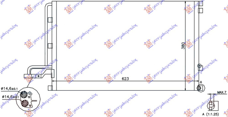 HLADNJAK KLIME BENZIN/DIZEL (585x380x16) 14,6 mm MALI NOSAČI