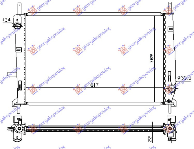 HLADNJAK MOTORA .1.6-1.8-2.0Icc 16V+/- A/C (62x39.5) (VALEO CLASSIC)