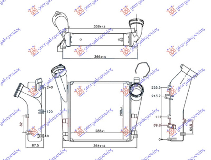 INTERCOOLER 4.8 TURBO-S (288x280x62) SVE ALUMINIJ (Φ66/53)