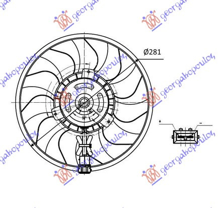 VENTILATOR (MOTOR+ELISA) (280mm) (2 PIN) (KOCKASTI KONEKTOR) (SA KABLOM)