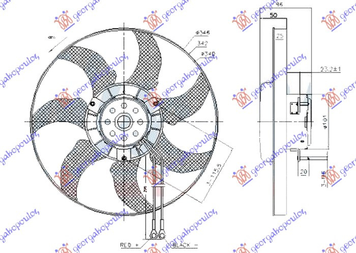 VENTILATOR (MOTOR + FIRE) (340 mm) (2 KABLOVA)