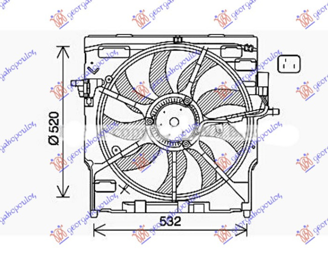 KOMPLET VENTILATORA (JEDAN) BENZIN (465mm) (3PIN)