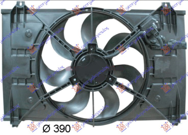 VENTILATOR KOMPLET (BENZIN) (390mm) (DUGULJASTI KONEKTOR)