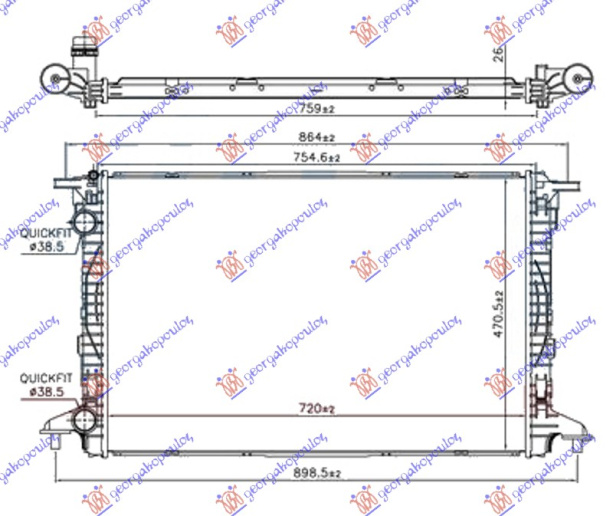 HLADNJAK MOTORA 2.0 TFSi BENZIN (720x480x26) CIJEV 38/38