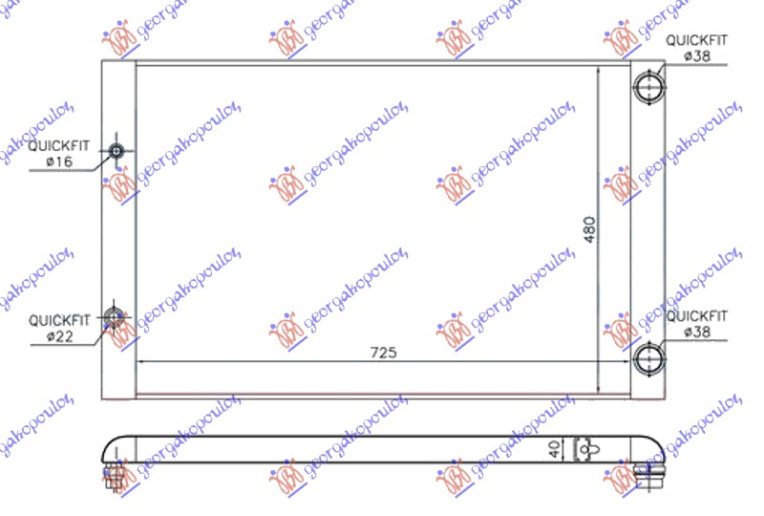 HLADNJAK MOTORA 3.7-4.2i BENZIN (725x480x40) RH CIJEV