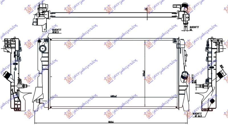 HLADNJAK 1.5 (18i) BENZINSKI AUTO - 1.5 (16D) DIZEL AUTO (680x350x26) (3 CIJEVI)