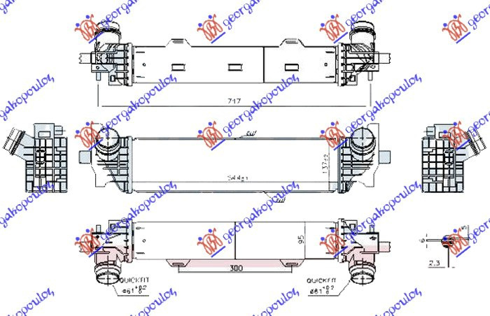 HLADNJAK INTERCOOLER 2.0-3.0 blagi hibridni DIZEL (544x137x95)