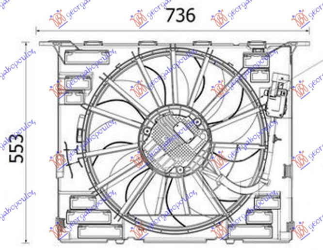 KOMPLET VENTILATORA 2.0 BENZIN / HIBRID (484 mm) (600 W) (4 PIN)