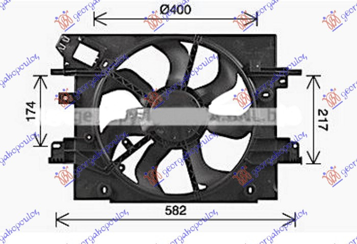 KOMPLET VENTILATORA 1.3 BENZIN (400mm) (2 PIN)