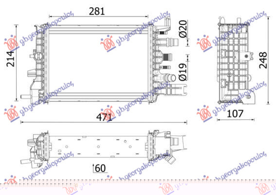 DODATNI HLADNJAK ZA MOTOR 1.5 DIESEL (281x214x60)