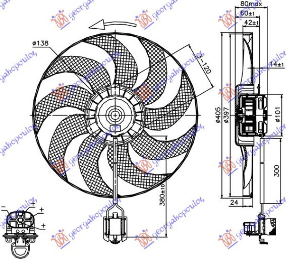 VENTILATOR (MOTOR+VENTILATOR) (400 mm) (4PIN) 1,4-1,6-1,8 TURBO