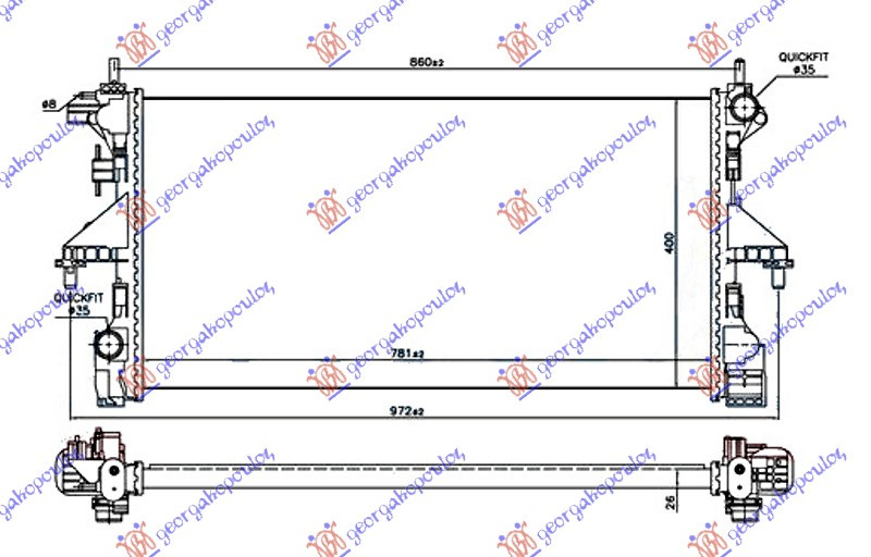 HLADNJAK MOTORA 2.2 HDi DIZEL RUČNI +/-AC (PUMA C MOTOR) (780x390x26)