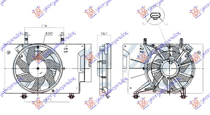 KOMPLET VENTILATORA 1.0 ECOBOOST BENZIN + A/C (345mm 2 + 2 PIN)