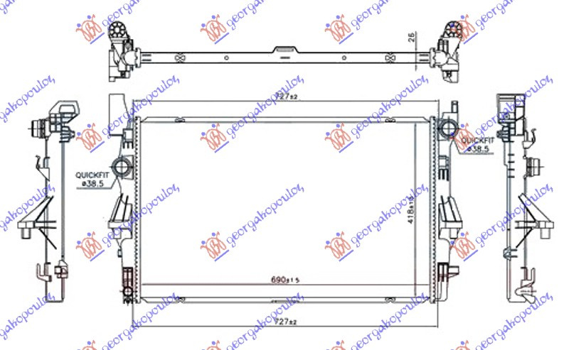 HLADNJAK MOTORA 1.6 (109/111 CDI) +AC (690x418x26) SREDNJI SPILE