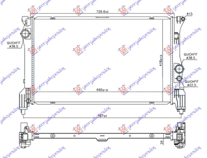 HLADNJAK MOTORA 2.2 (114/116/119 CDI/BLUETEC) (690x418x26) NISKI SPILE