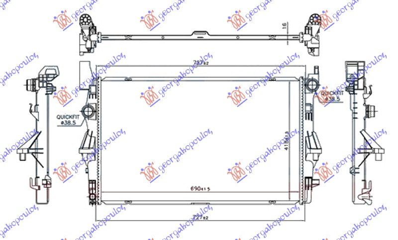 HLADNJAK MOTORA 1.6 (109/111 CDI) -AC (690x418x16) SREDNJI SPILE