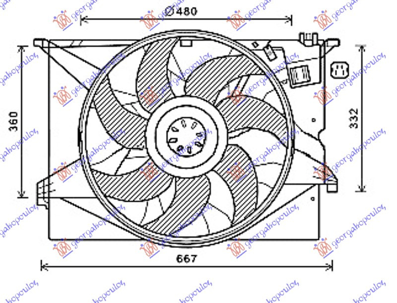 ventilator komplet  benzin-dizel (480mm) 4PIN 600W