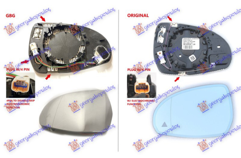 GRIJANO STAKLO VANJSKOG RETROVIZORA (S BLIS) (WOUT ELEKTROKROMATSKA FUNKCIJA) (4pin) (ASFERNO STAKLO)