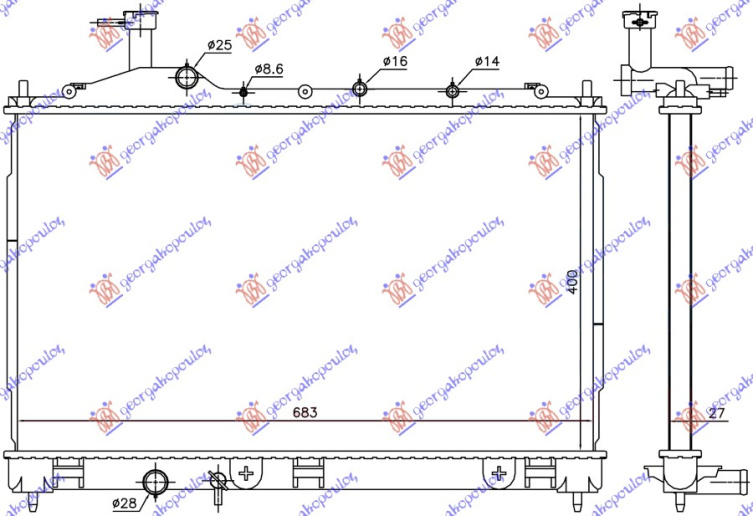 HLADNJAK MOTORA 2.2 DI-D DIESEL AUTO (400x683x27) (KOYO)