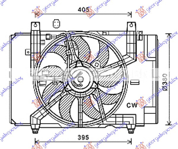 KOMPLET VENTILATORA 1.6 BENZIN (JEDNO) (1KONEKTOR) (4PIN) (380mm)