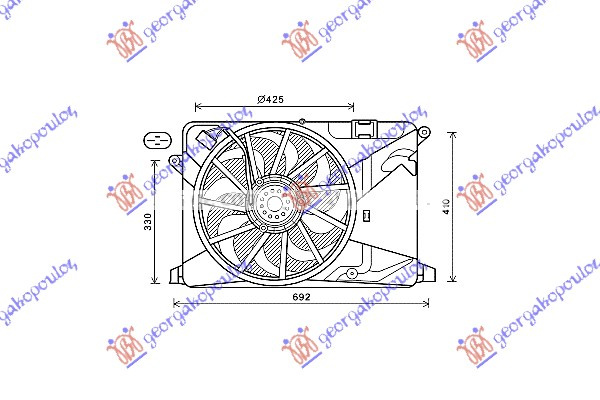 ventilator komplet (jednostruki) 1.4i 16v TURBO (430mm) (4pin)