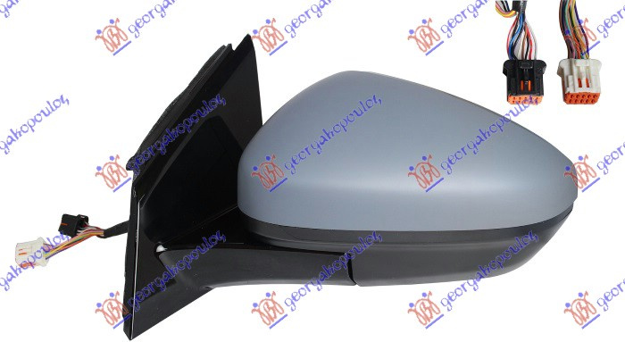 Retrovizor električni grijani sklopivi s memorijom grundiran (S PODNIM SVJETLOM I BLIS) 15pin (A KVALITETA) (KONVEKSNO STAKLO)