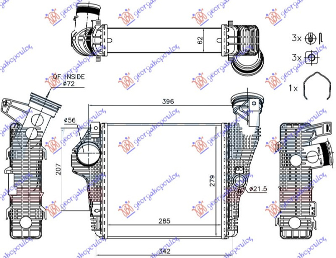 INTERCOOLER BENZIN 3.0-3.6 (285x279x62)