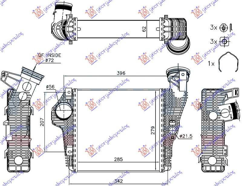 hladnjak intercoolera   benzin 3.0-3.6 (285x279x62)