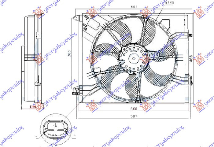 ventilator komplet (jednostruki) (440mm) (2PIN)