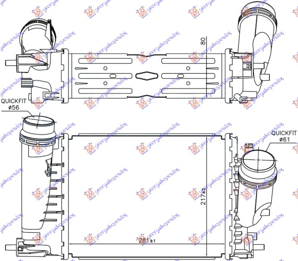 hladnjak intercoolera  1.6 DCI dizel automatski (281x217x80)