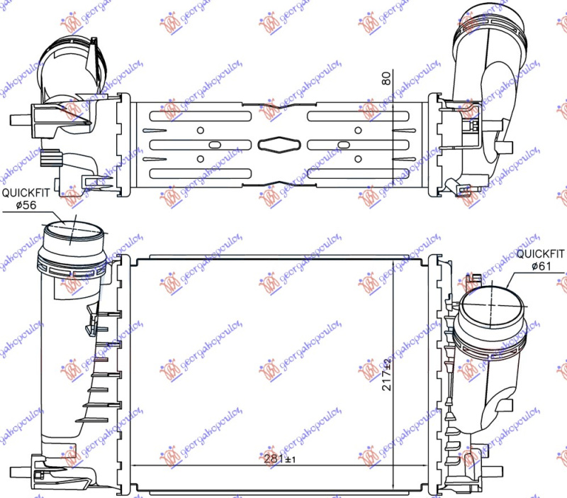 hladnjak intercoolera  1.6 DCI dizel automatski (281x217x80)