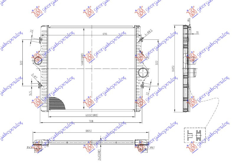 hladnjak intercoolera  2.8 dizel (600x568x24)