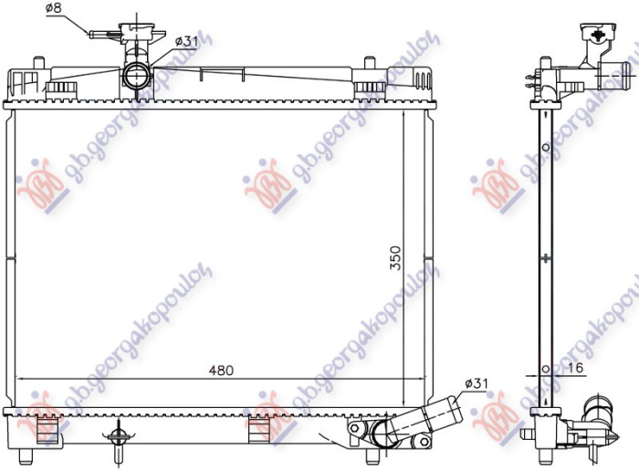 HLADNJAK BENZINSKI 1.33VVT-I (73/74KW) (09-11) (350x480) (VALEO)